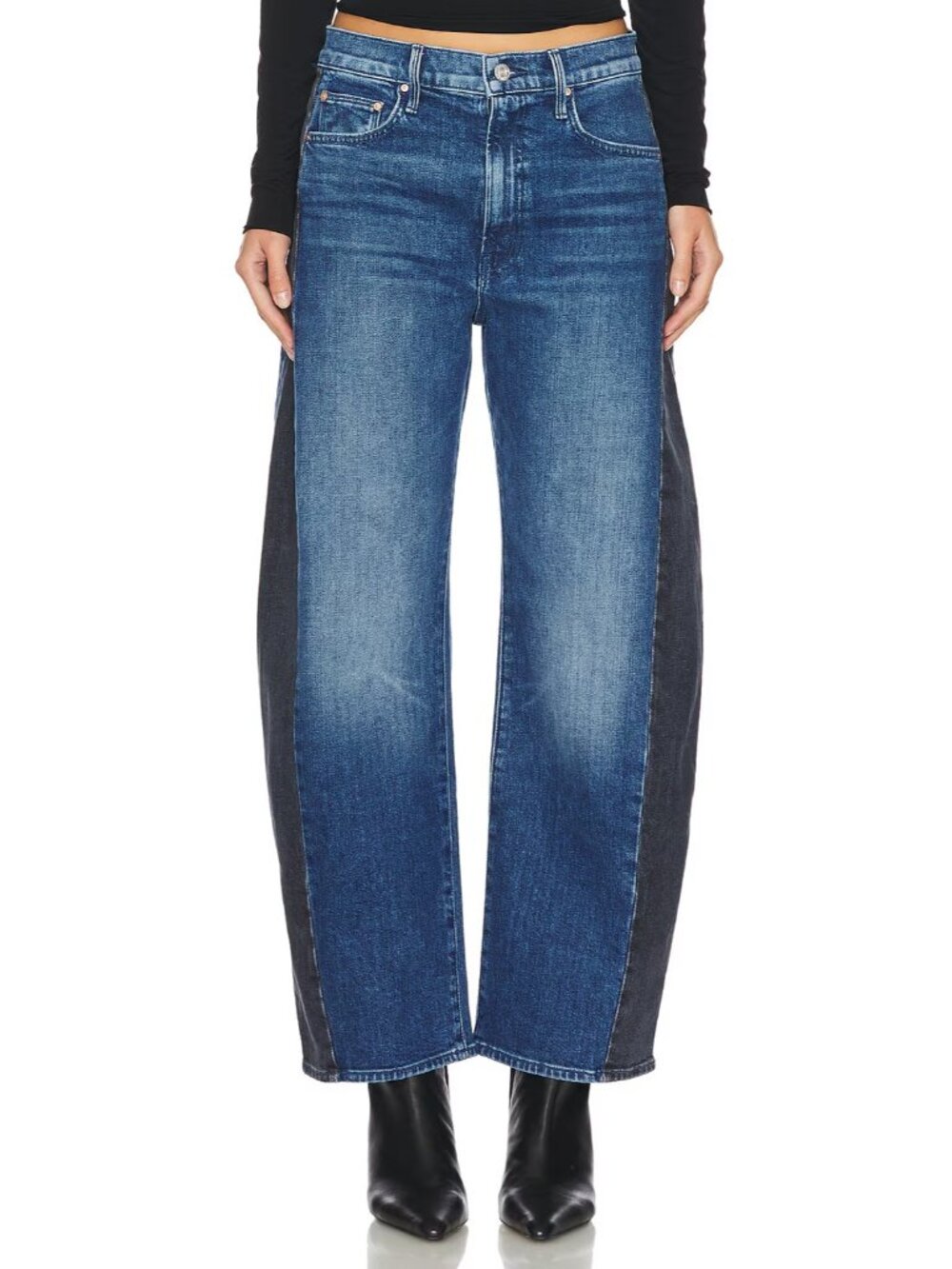 NWT Mother Superior The Half-pipe Flood in Black And Blue Barrel Jeans 28